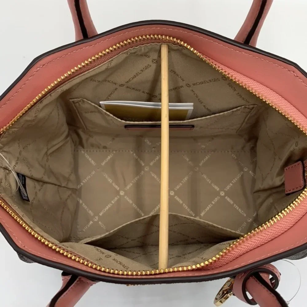 Michael Kors Avril Small Logo Top-Zip Satchel Sunset Rose - Picture 7 of 16